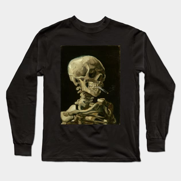 Vincent Van Gogh Skeleton Smoking Long Sleeve T-Shirt by RetroSalt